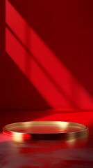 Metal podium with red background