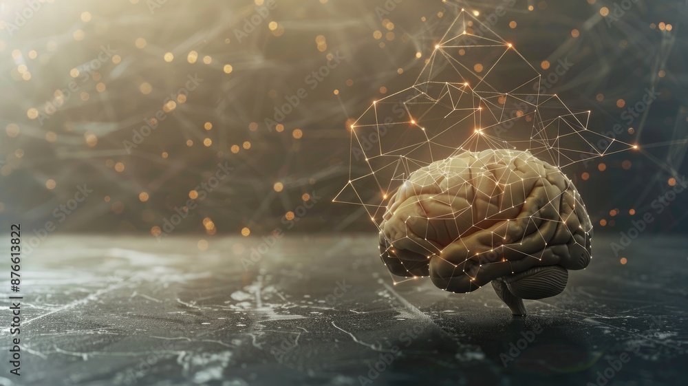 Poster digital brain connected to glowing neural network