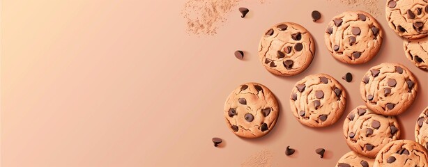 Obraz premium Close-up of chocolate chip cookies with space for text.