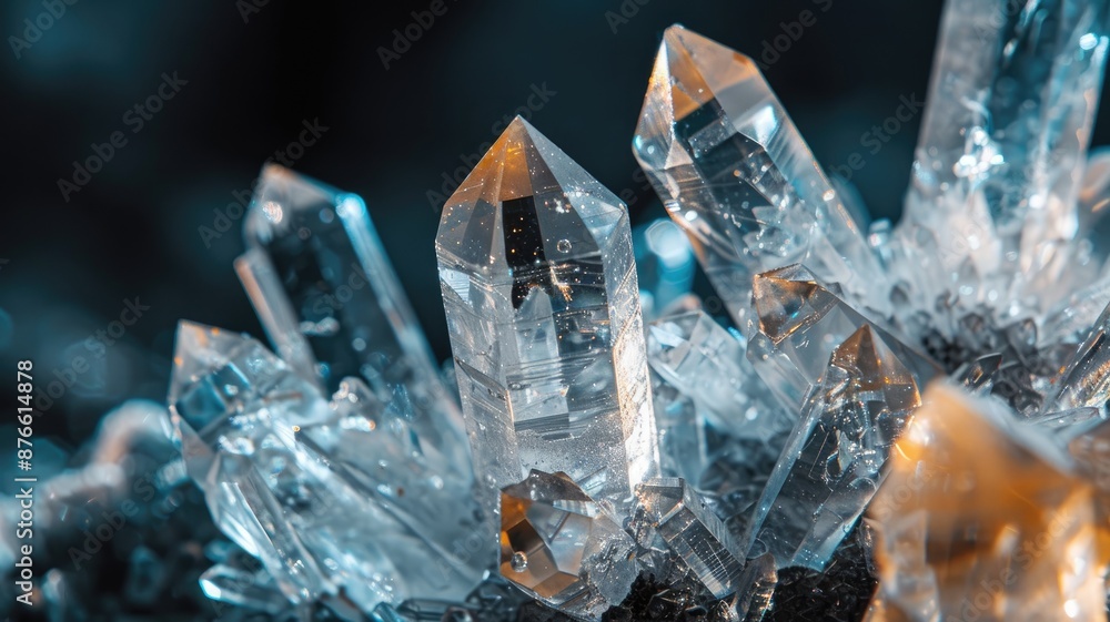 Poster stunning clear quartz crystals with sharp points and reflective surfaces
