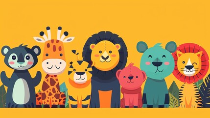 Naklejka premium animal vector flat design front view zoo animals theme cartoon drawing Complementary Color Scheme