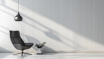 Minimalist Living Room with Black Chair and Pendant Light