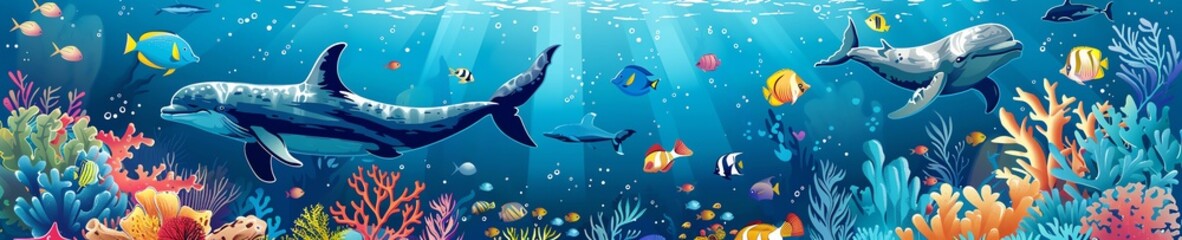 animal vector flat design top view ocean animals theme water color vivid