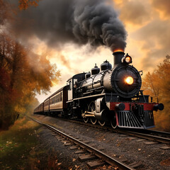 Naklejka premium Steam locomotive with smoke in the sky. 3D illustration.