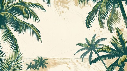 Tropical Palm Trees Overlooking a Tranquil Beach at Sunset