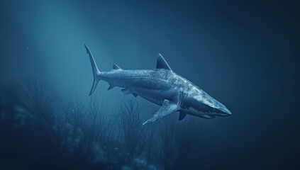 Obraz premium Shark Swimming in the Deep Blue