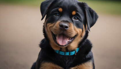 Fototapeta premium closeup of a rottweiler puppy smiling