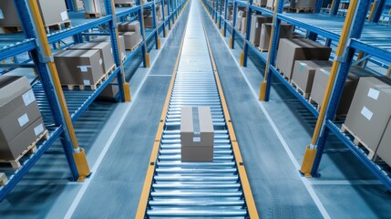High-tech distribution center, automated systems managing inventory and supply flow efficiently, showcasing modern supply chain logistics