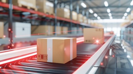 High-tech distribution center, automated systems managing inventory and supply flow efficiently, showcasing modern supply chain logistics