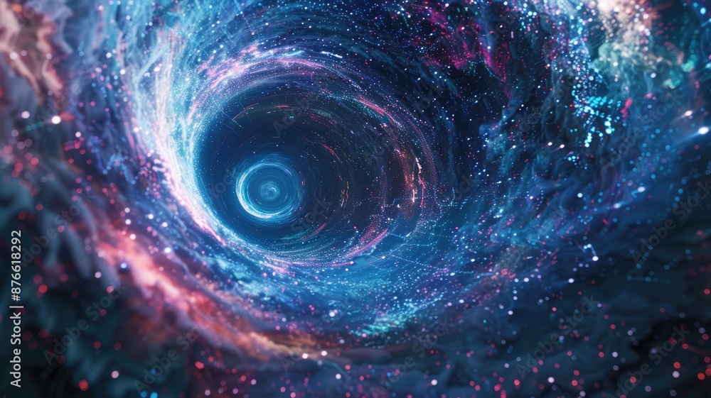 Poster abstract swirling vortex in deep space. digital artwork or abstract design of whirlpool or portal in