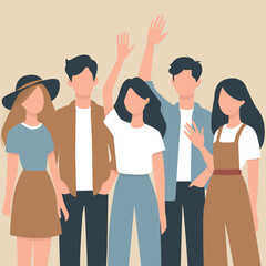 Fototapeta premium Flat illustration of a group of friends waving hands