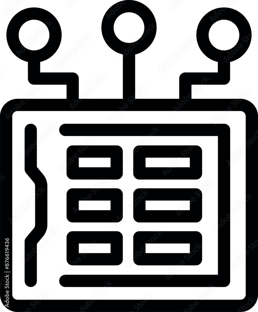Poster line icon of a device with sensors collecting data, symbolizing the concept of the internet of thing