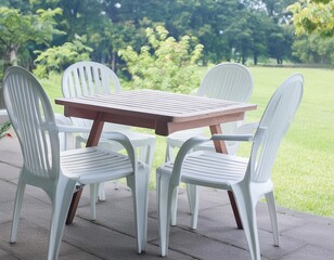  table with chair in the green garden