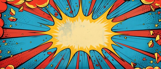 Party invite with a superhero explosion backdrop, comic book elements, blank area for details