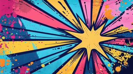 Superhero party invitation featuring a vibrant explosion background, bold colors, space for party information