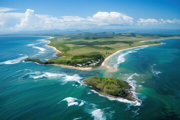 Aerial View of a Coastal Landscape with a Resort