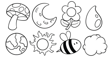 Hand drawn set of nature doodle. Vector illustration isolated on white background.