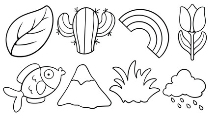 Hand drawn set of nature doodle. Vector illustration isolated on white background.