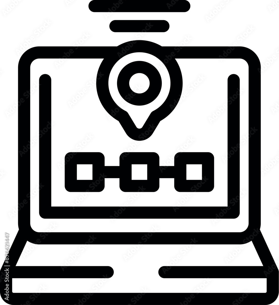Poster laptop showing gps tracking with pin and route, for navigation and location concepts