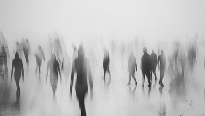 Blurred Figures Walking Through Fog