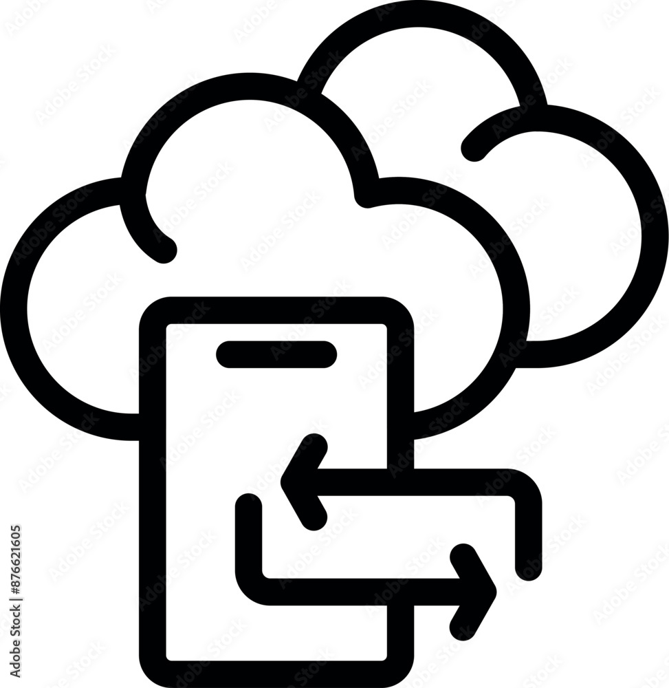 Poster simple design icon of a smartphone synchronizing with the cloud