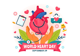 World Heart Day Vector Illustration on 29 September to Raise Awareness About the Importance of Health, Care, and Disease Prevention in the Background