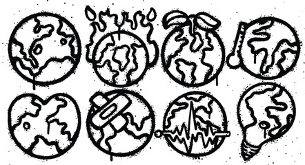 Set of graffiti spray paint earth elements Illustration