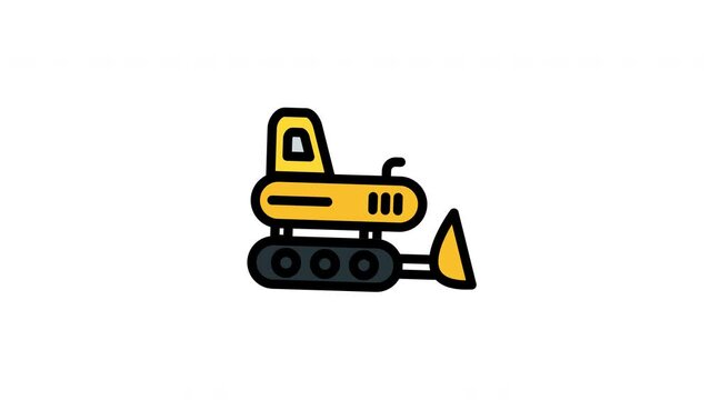 Animated Bulldozer Icon inFilled Line Style with Alpha Channel. Perfect for Project and Presentations
