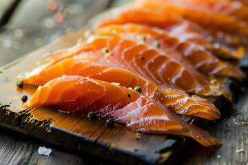 Fresh Sliced Salmon with Peppercorns for Gourmet Culinary Delicacies and Seafood Dishes

