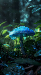 Fototapeta premium Glowing blue mushrooms in the forest