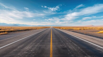 Open highway with blue skies, horizon in the distance, symbolizing adventure and the journey ahead