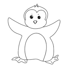 Hand drawn line continuous penguin isolated on transparent background. cartoon style vector illustration.