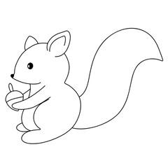 Hand drawn line continuous squirrel isolated on transparent background. cartoon style vector illustration.