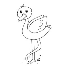 Hand drawn line continuous flamingo isolated on transparent background. cartoon style vector illustration.