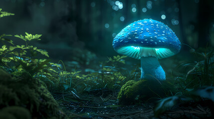 Fototapeta premium Glowing blue mushrooms in the forest