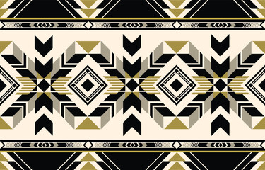 Ethnic tribal Aztec black background. Seamless tribal pattern, folk embroidery, tradition geometric Aztec ornament. Tradition Native and Navaho design for fabric, textile, print, rug, paper