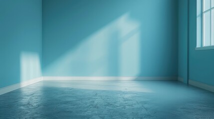 Fototapeta premium Empty Room with Blue Walls and Sunlight