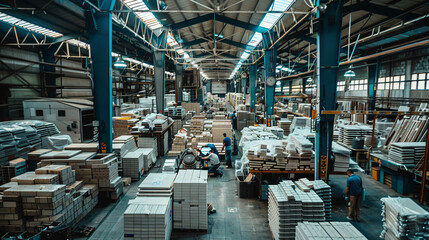 A Wide-Angle View of a Bustling Ceramic Tile Factory