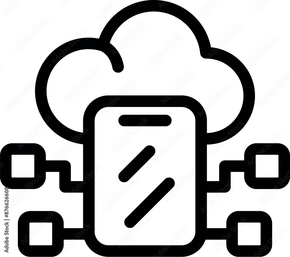 Poster this icon represents a smartphone connecting to multiple servers through a cloud based network