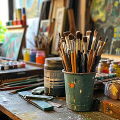 Fototapeta premium Art Supplies on a Desk
