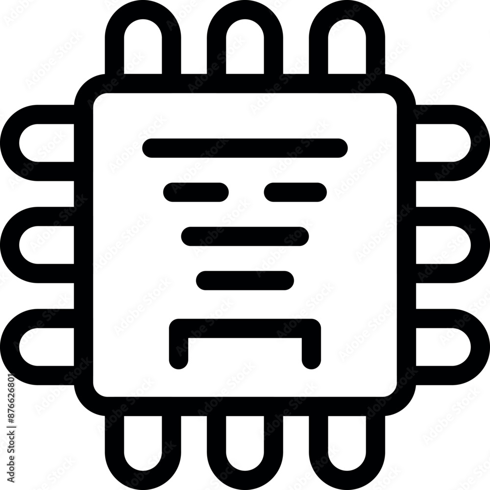 Poster line art icon of a microchip representing the concept of computer hardware