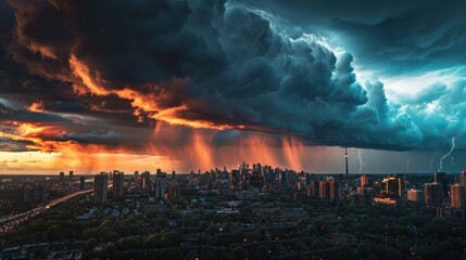 Majestic Thunderstorm Unleashing its Power over City Skyscrapers