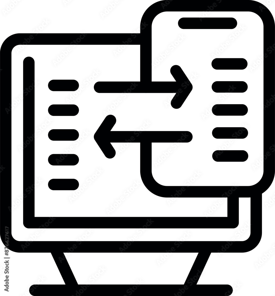 Poster data exchange icon representing transferring information between computer and smartphone for seamles