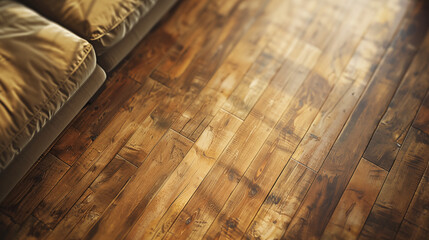 フローリング床の日当たりの良いリビングルームのリアルイラスト