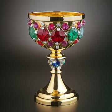 A gold chalice with gemstones