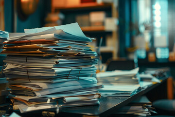pile of documents on work table