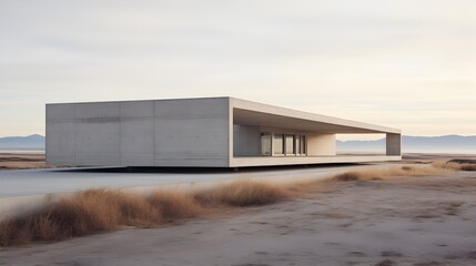 Obraz premium Sleek Minimalist Concrete Building in Vast Architectural Landscape
