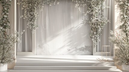 White Wedding Stage Decor with Flower Vines