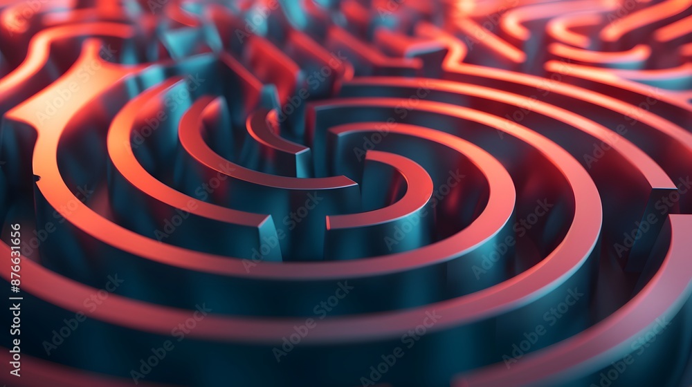 Wall mural Illustration in 3D style of a labyrinth shaped like the papillary lines of a human finger, shown in