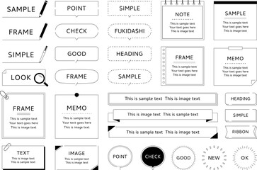 フレーム　セット　シンプル　線　ライン　リボン　デザイン　装飾　飾り罫　タイトル　見出し　吹き出し